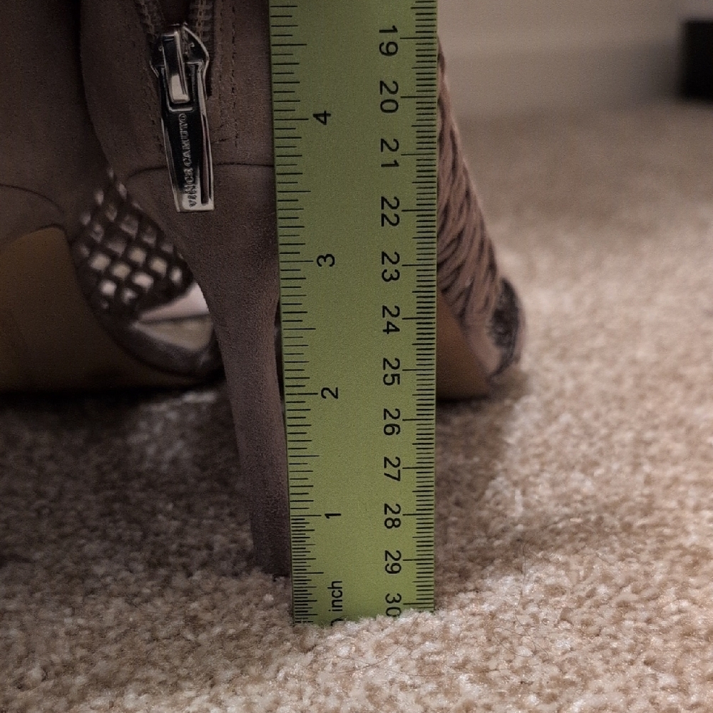 Vince Camuto Taupe Woven Peep-Toe Heels - Picture 5 of 7